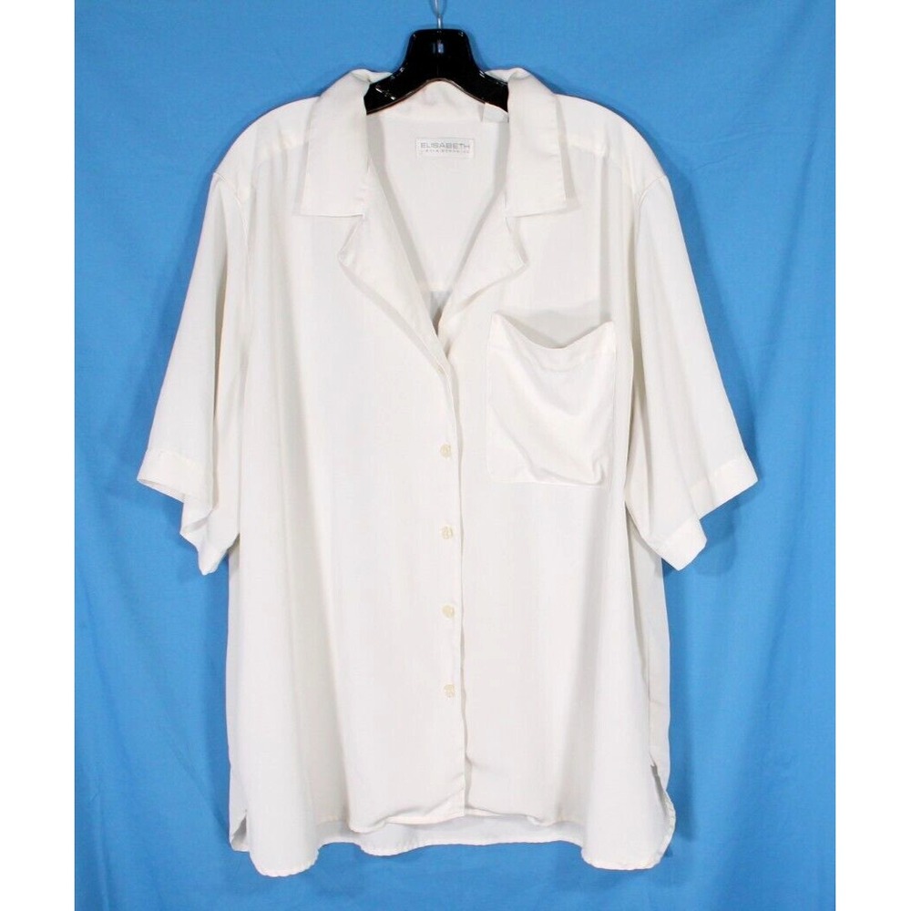 VTG ELISABETH By LIZ CLAIBORNE Off-White SATIN Button-Up 1-POCKET Blouse/Top 18